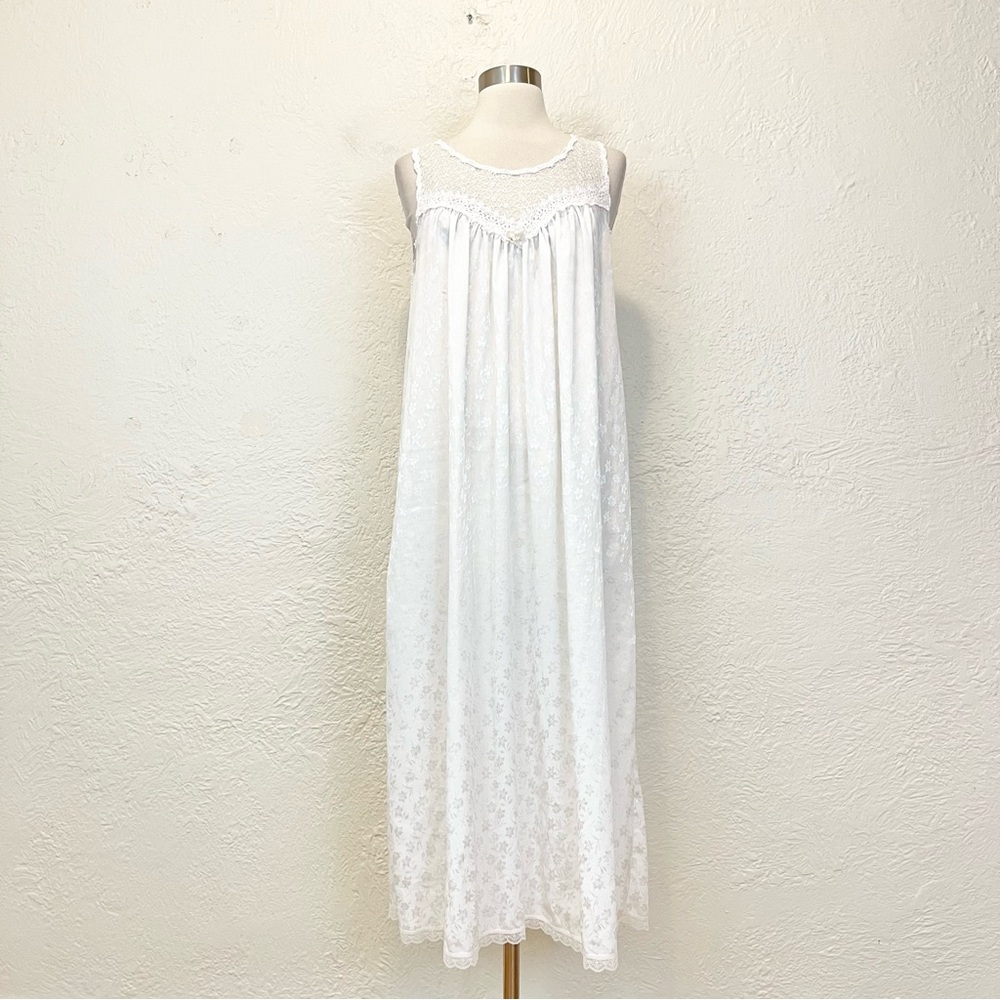 Vintage Christian Dior Slip Dress Nightgown White Satin Floral Lace Coquette M - Picture 2 of 10